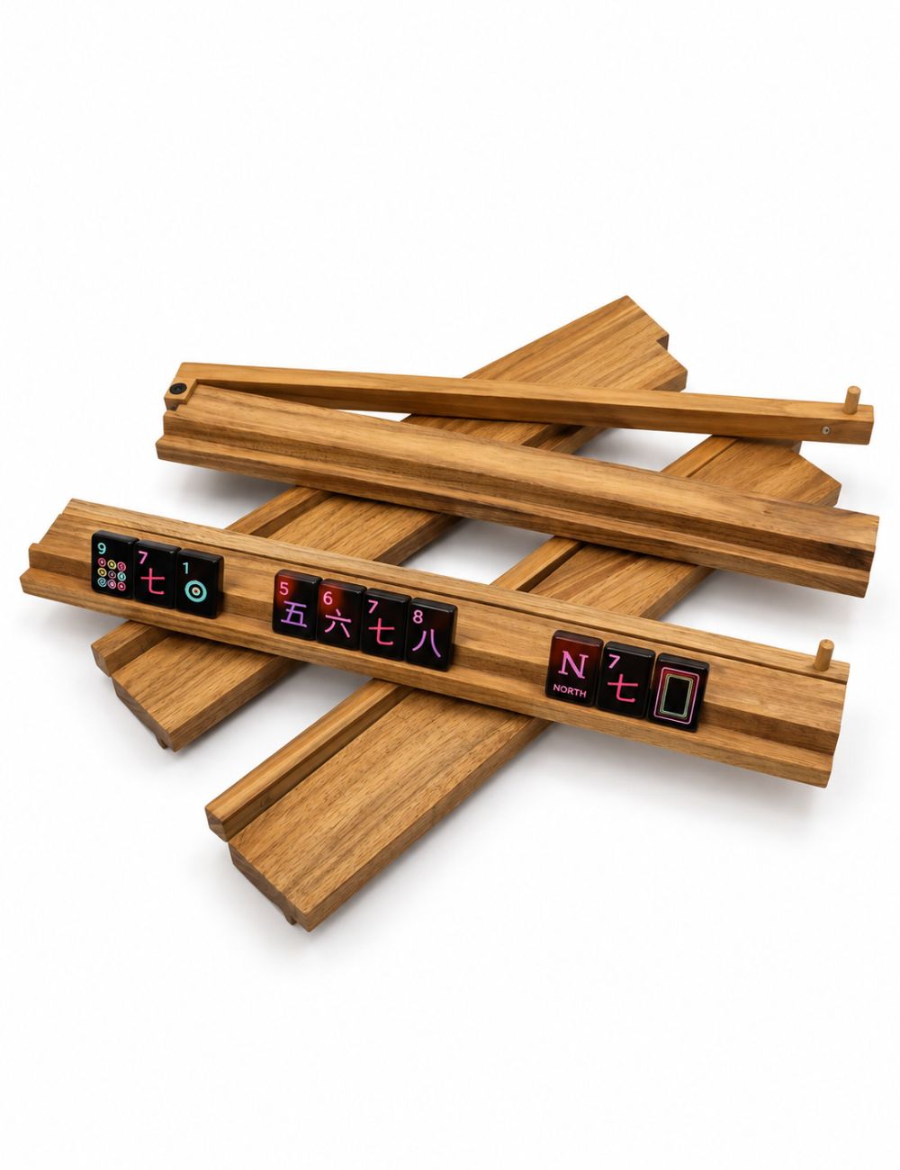 Teak Wood Rack & Pusher with Hinge — Light Polish