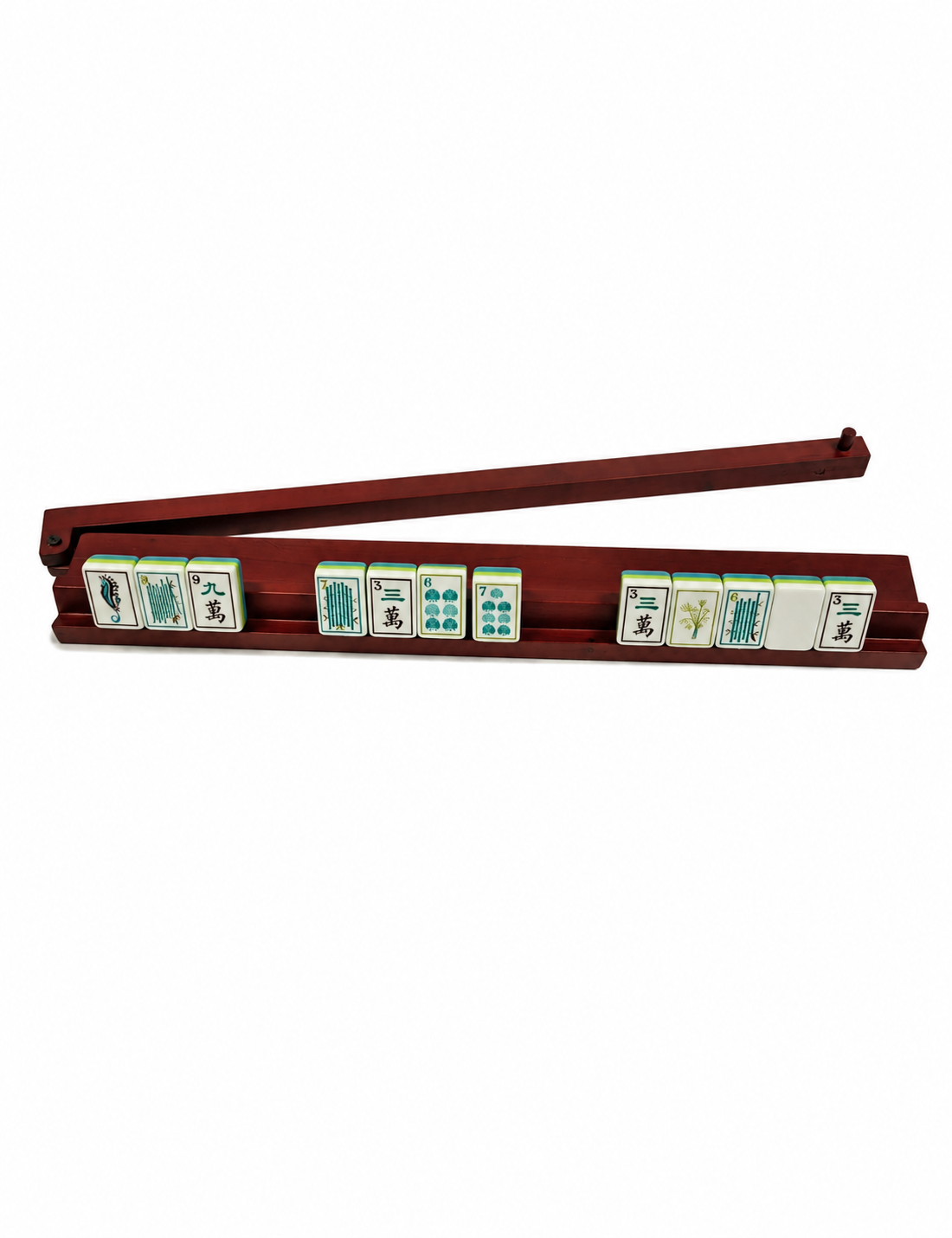 Teak Wood Rack & Pusher with Hinge — Dark Polish