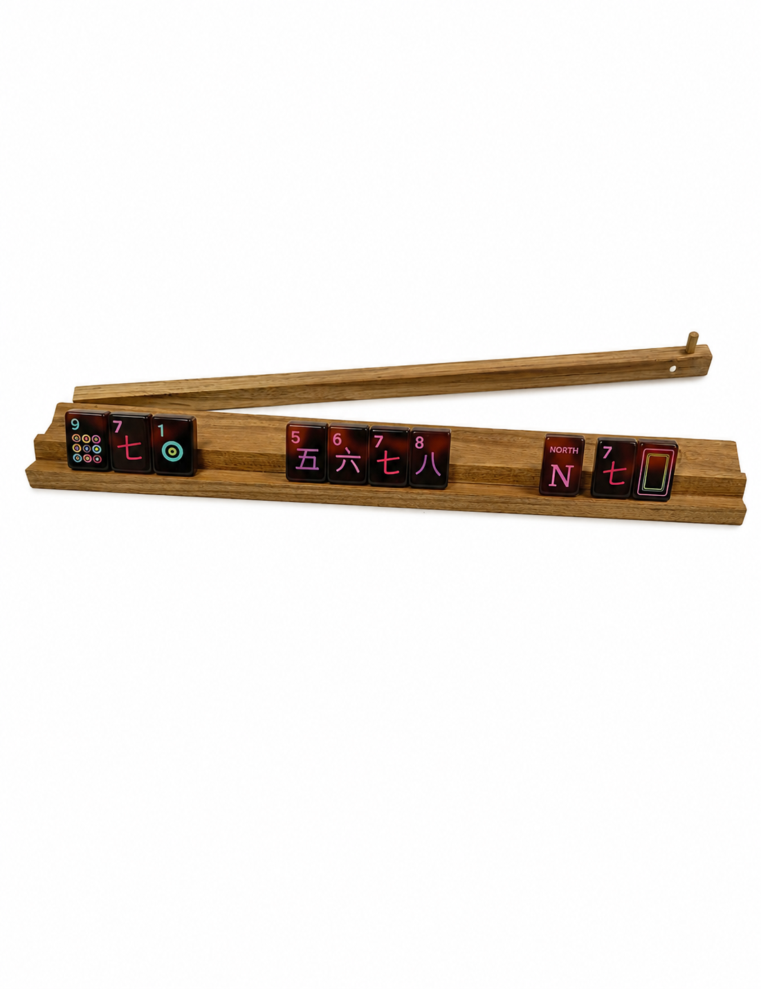Teak Wood Rack & Pusher with Hinge — Light Polish